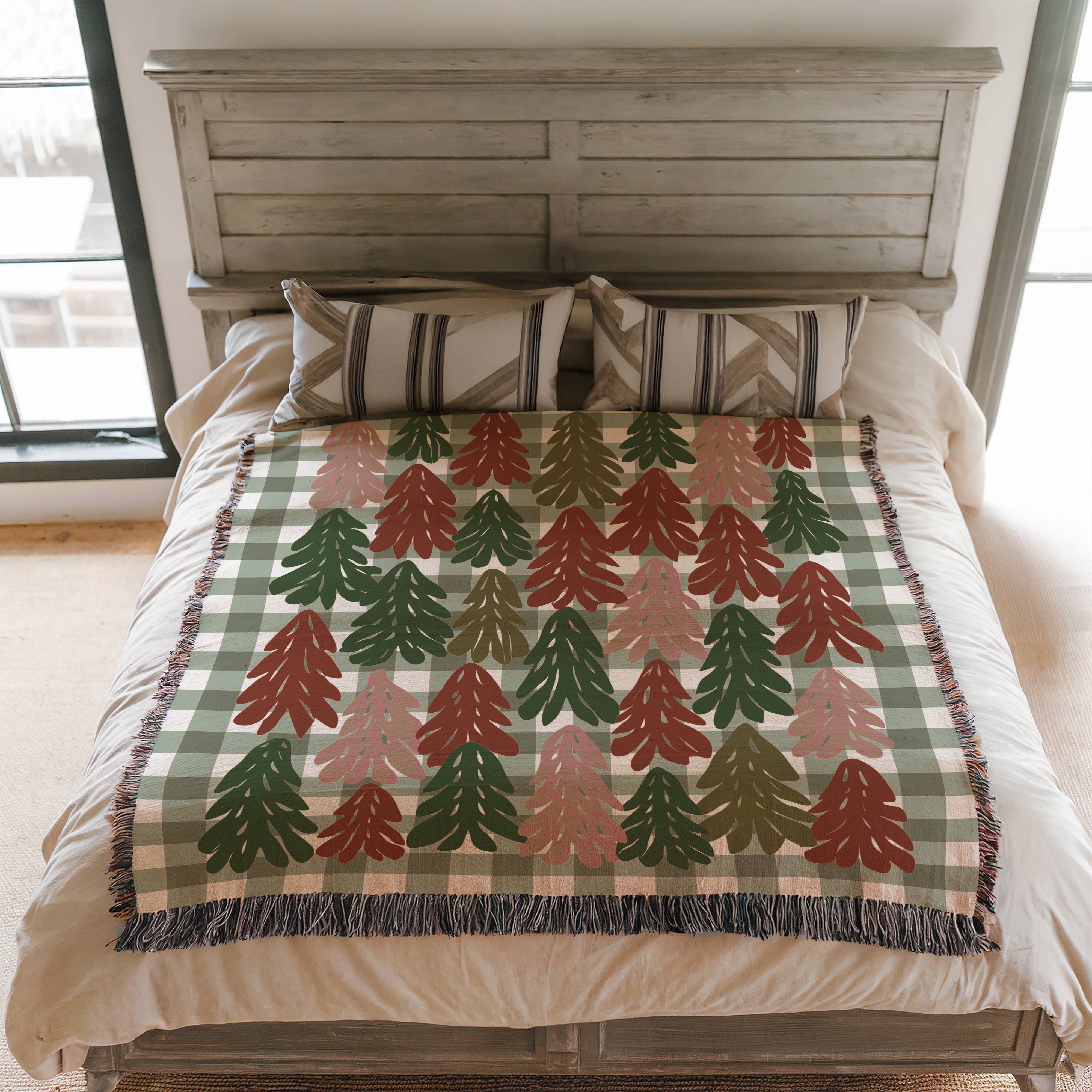 CasaIuliia - Wholesale Throw Blanket - Sage Green Gingham Blanket – Cozy Christmas Jacquard Throw3