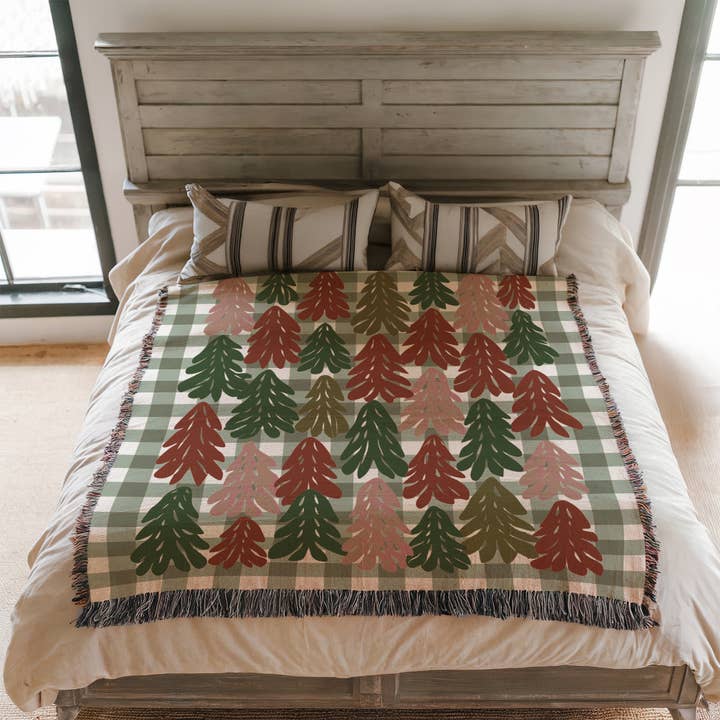 CasaIuliia - Wholesale Throw Blanket - Sage Green Gingham Blanket – Cozy Christmas Jacquard Throw3