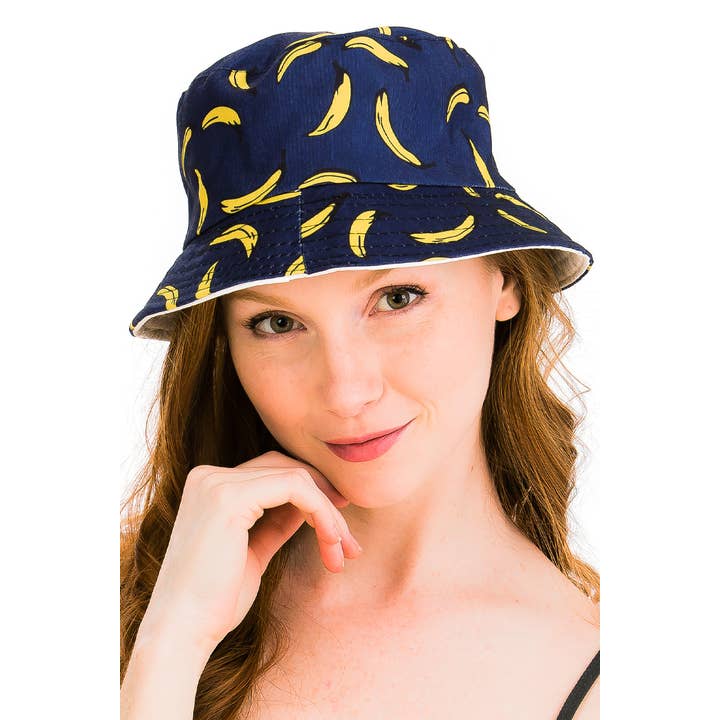 Cap Zone - Vente Bob – femme - Chapeau seau réversible en coton Banana Summer Festive1