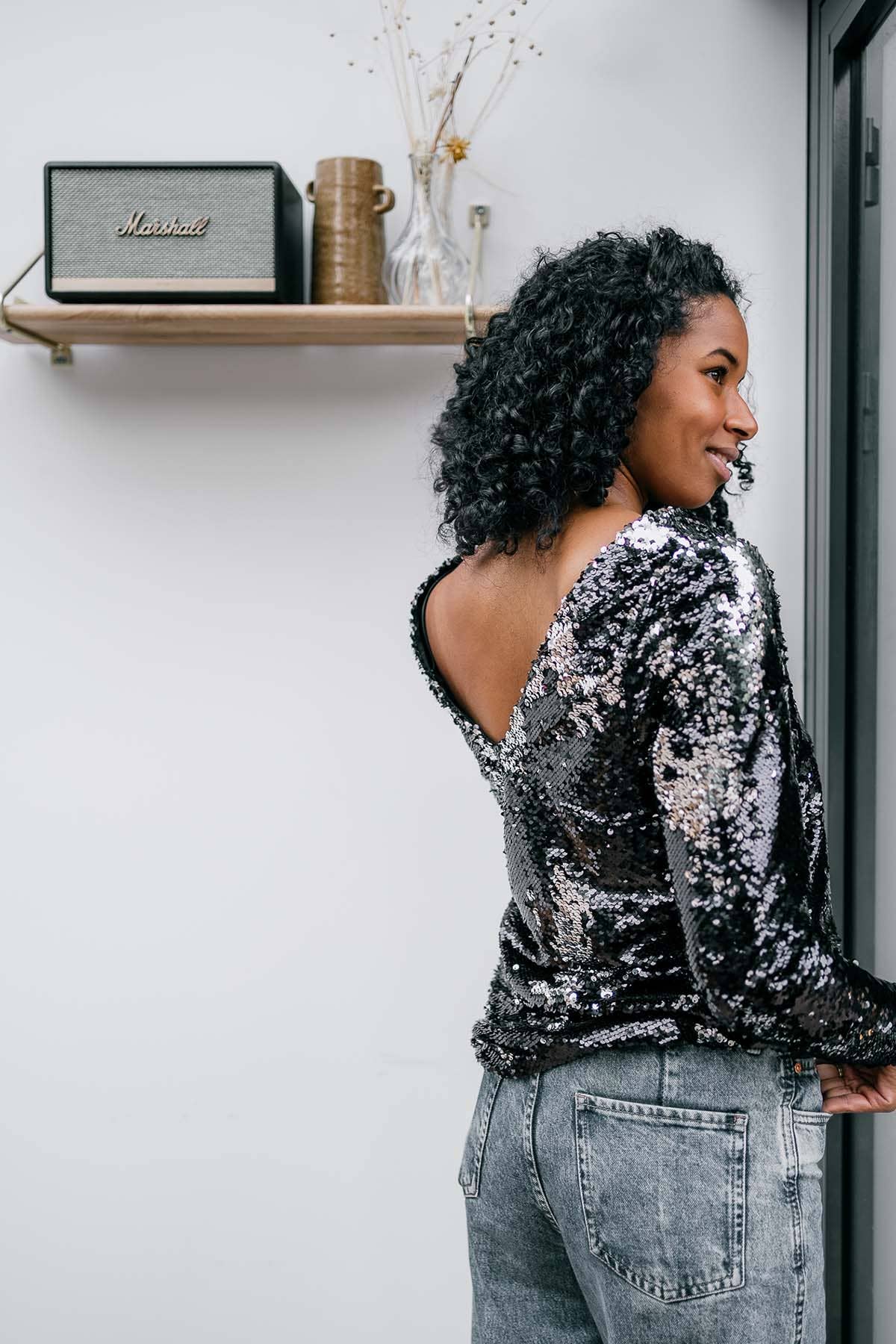 Black Night Fever Mama Sequin Nursing Top for wholesale on Faire3