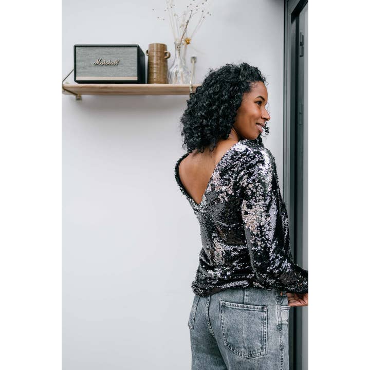 Black Night Fever Mama Sequin Nursing Top for wholesale on Faire3