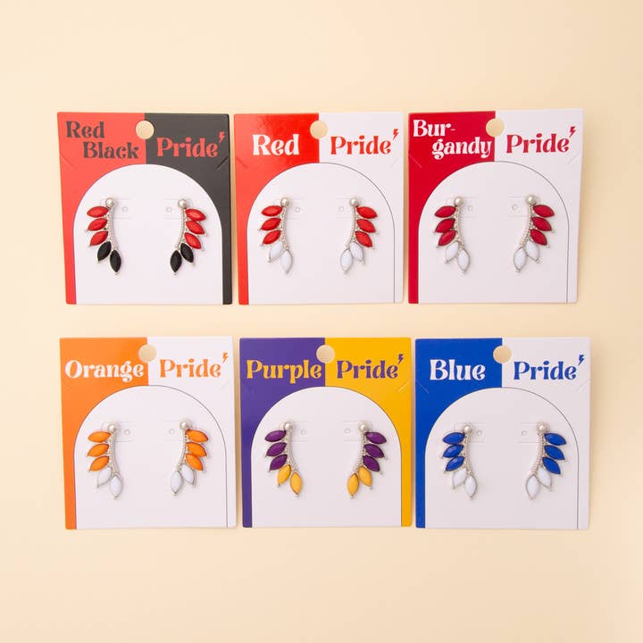 Game Day Crystal Embellished Feather Post Dangle Earrings for wholesale by SP Sophia Collection