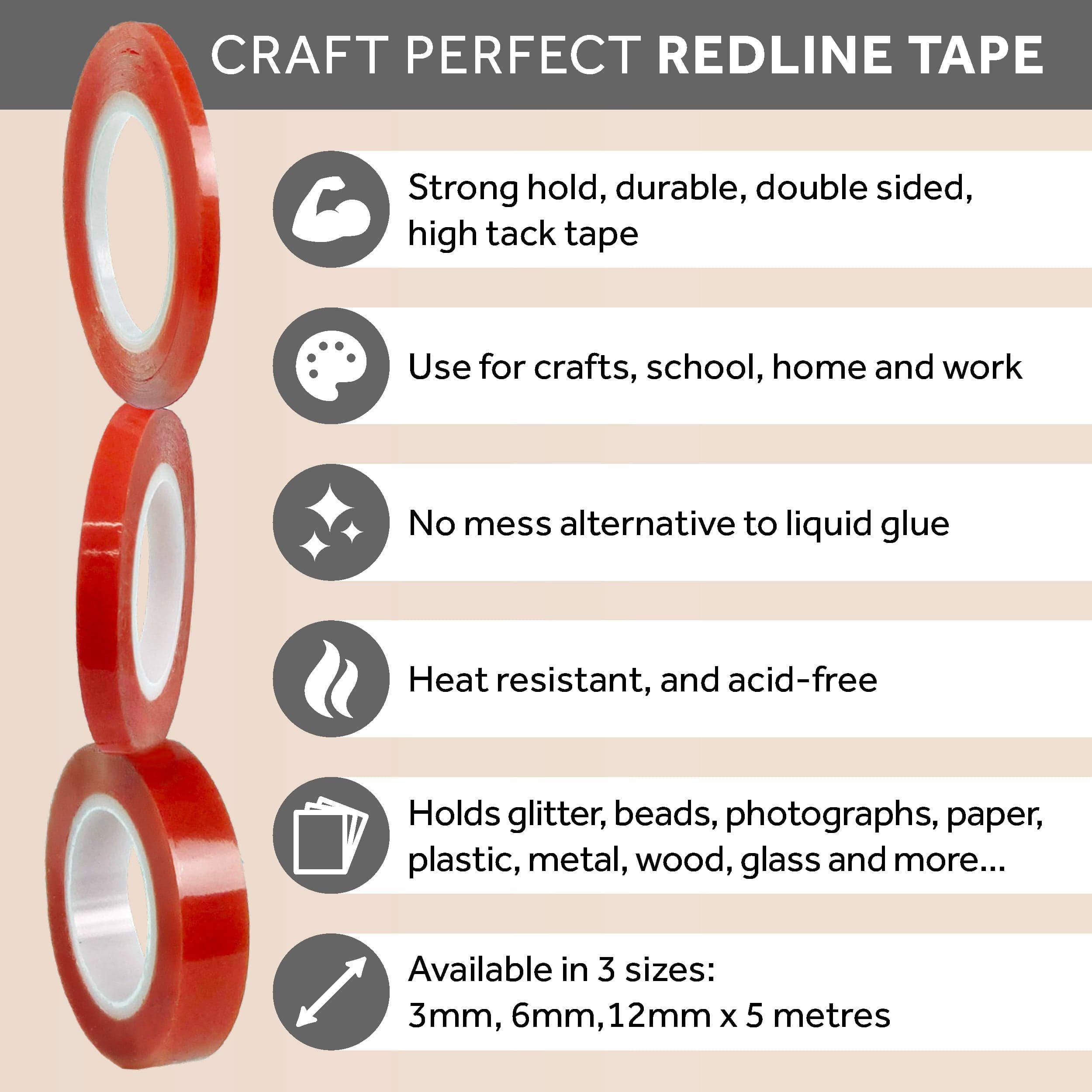Tonic Studios – wholesale Tape – Multipack of 6 - Double Sided Redline Tape - 3mm x 5m - 9734E61