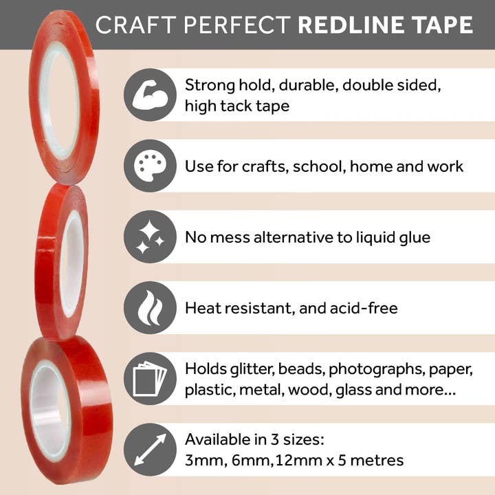 Tonic Studios – wholesale Tape – Multipack of 6 - Double Sided Redline Tape - 3mm x 5m - 9734E61