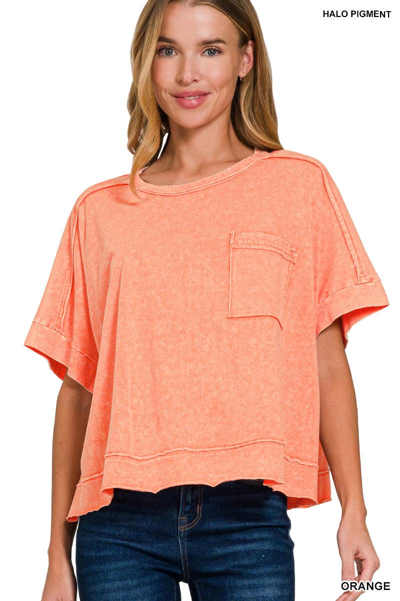 42POPS - Wholesale Knit Top - Women's - `.Washed Exposed Seam Oversized Tee20