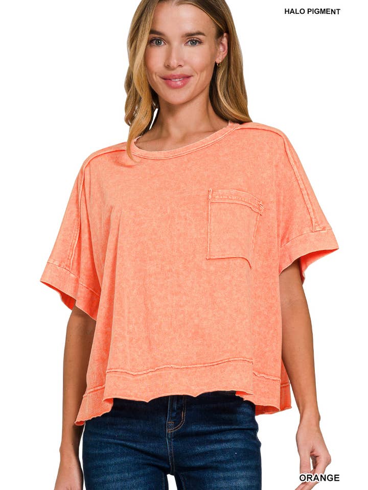 42POPS - Wholesale Knit Top - Women's - `.Washed Exposed Seam Oversized Tee20