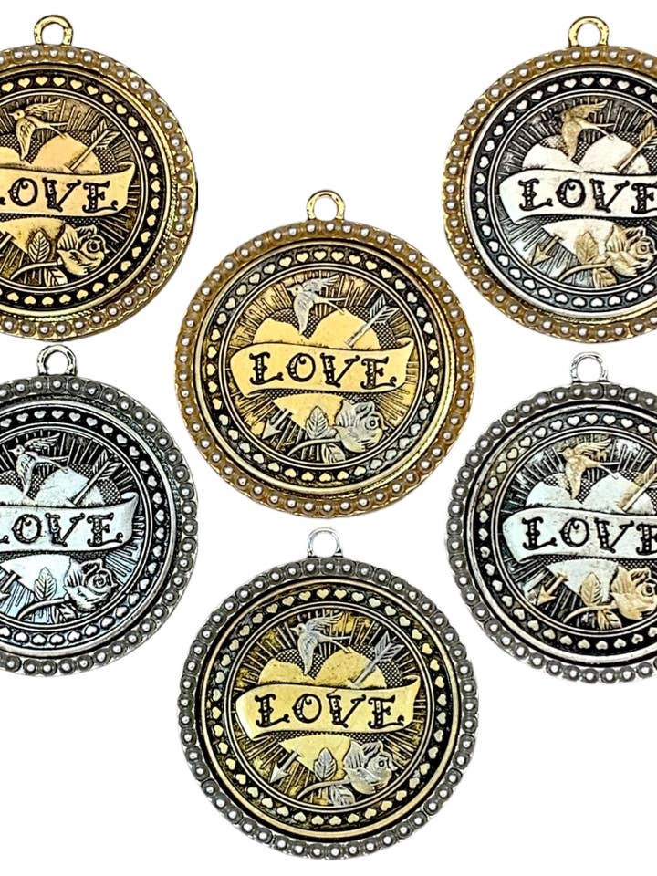 Pearl Love Coin Pendant, Gold/Silver, Reproduction Coin for wholesale by The Charming Bar & Vintage Coin