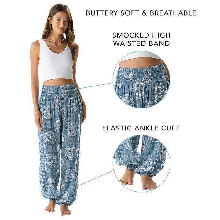 Lotus and Luna - Vente Pantalon – femme - Pantalon Harem Plage Saphir