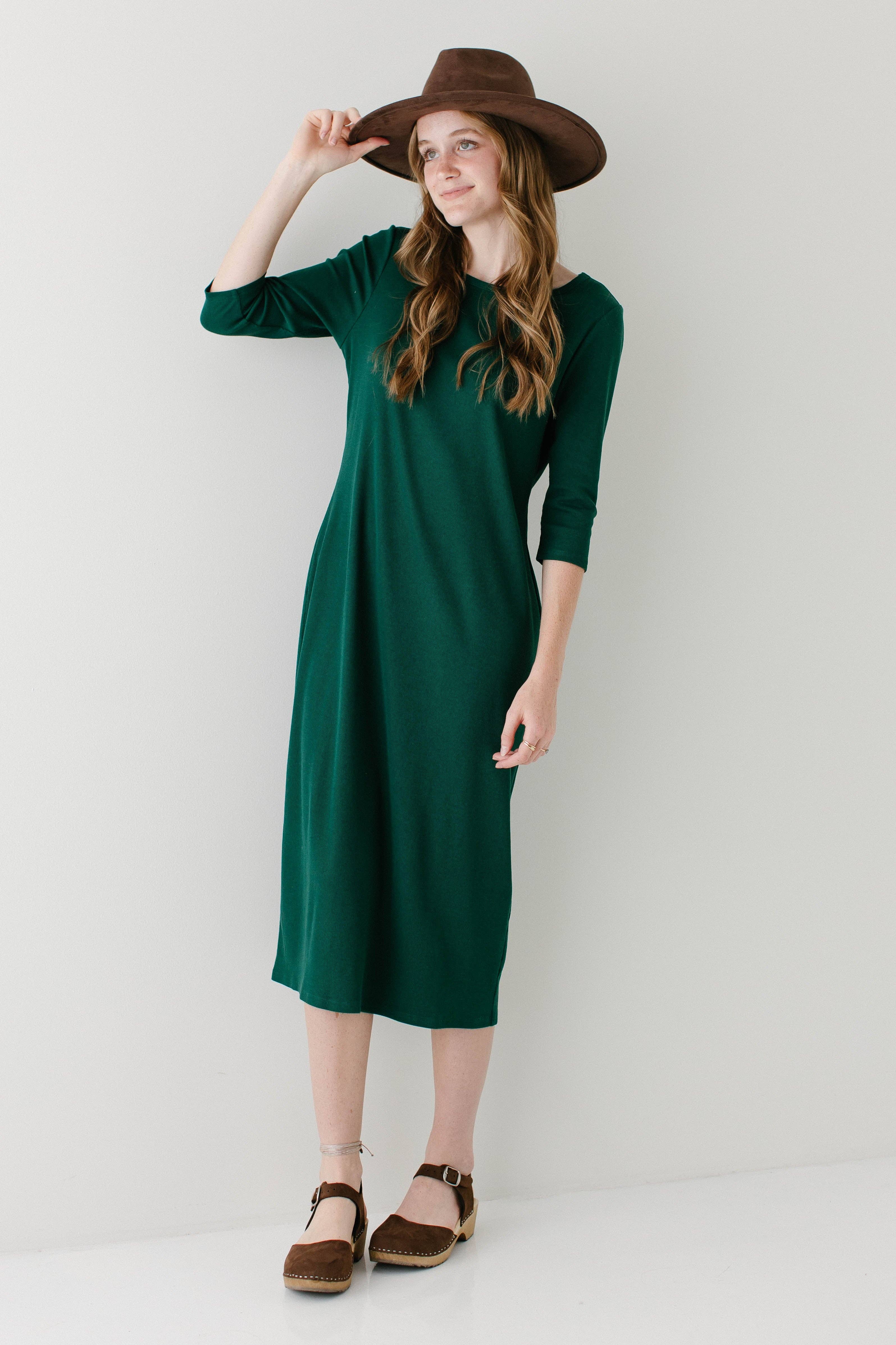 The Main Street Exchange - Wholesale Dress - Women's - 'Constance' 3/4 Sleeve Ribbed Midi Dress FINAL SALE21