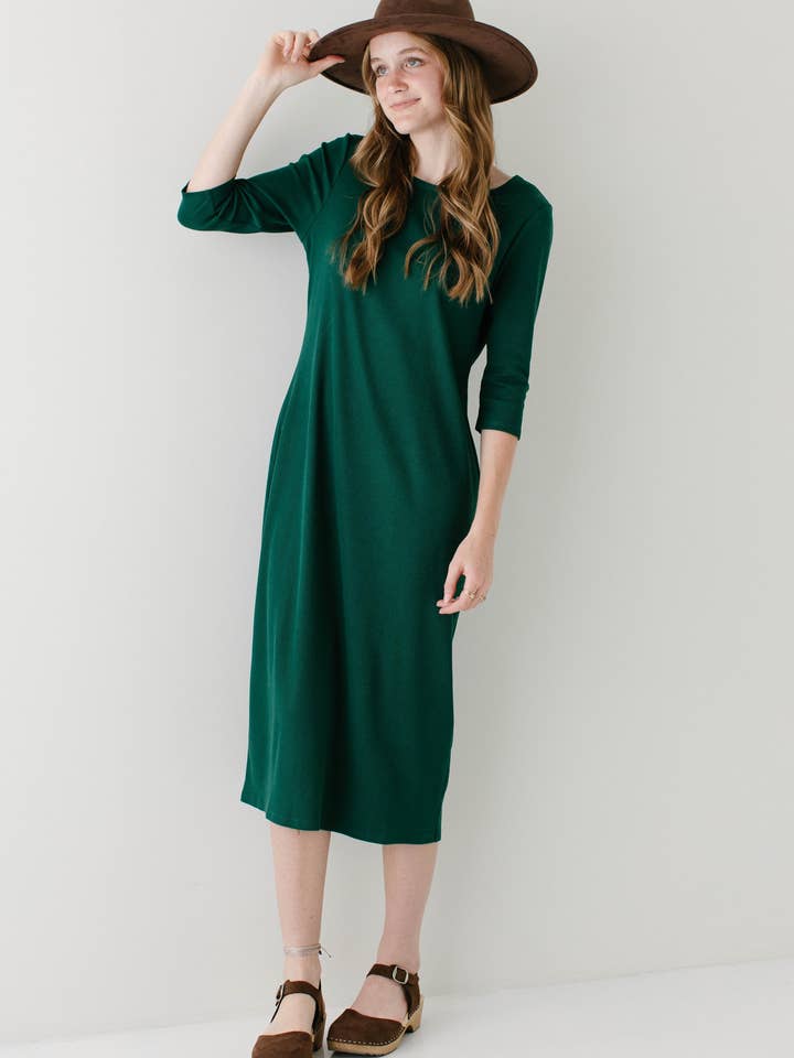 The Main Street Exchange - Wholesale Dress - Women's - 'Constance' 3/4 Sleeve Ribbed Midi Dress FINAL SALE21