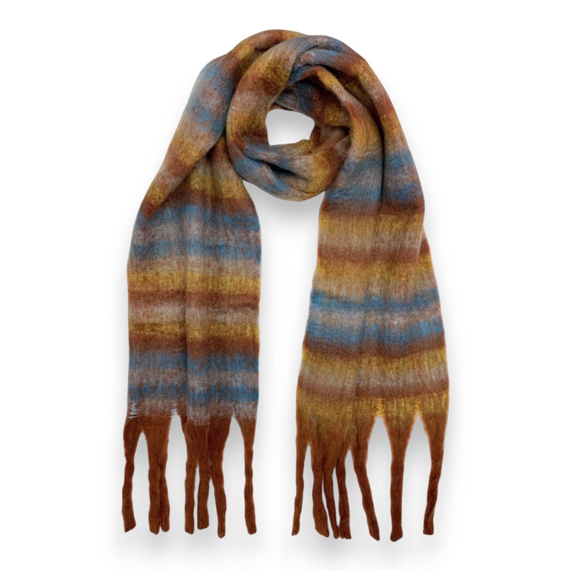 Lili Scarves (US Duty Free) - Vente Écharpe – femme - Écharpe d'hiver en laine mélangée duveteuse à rayures1