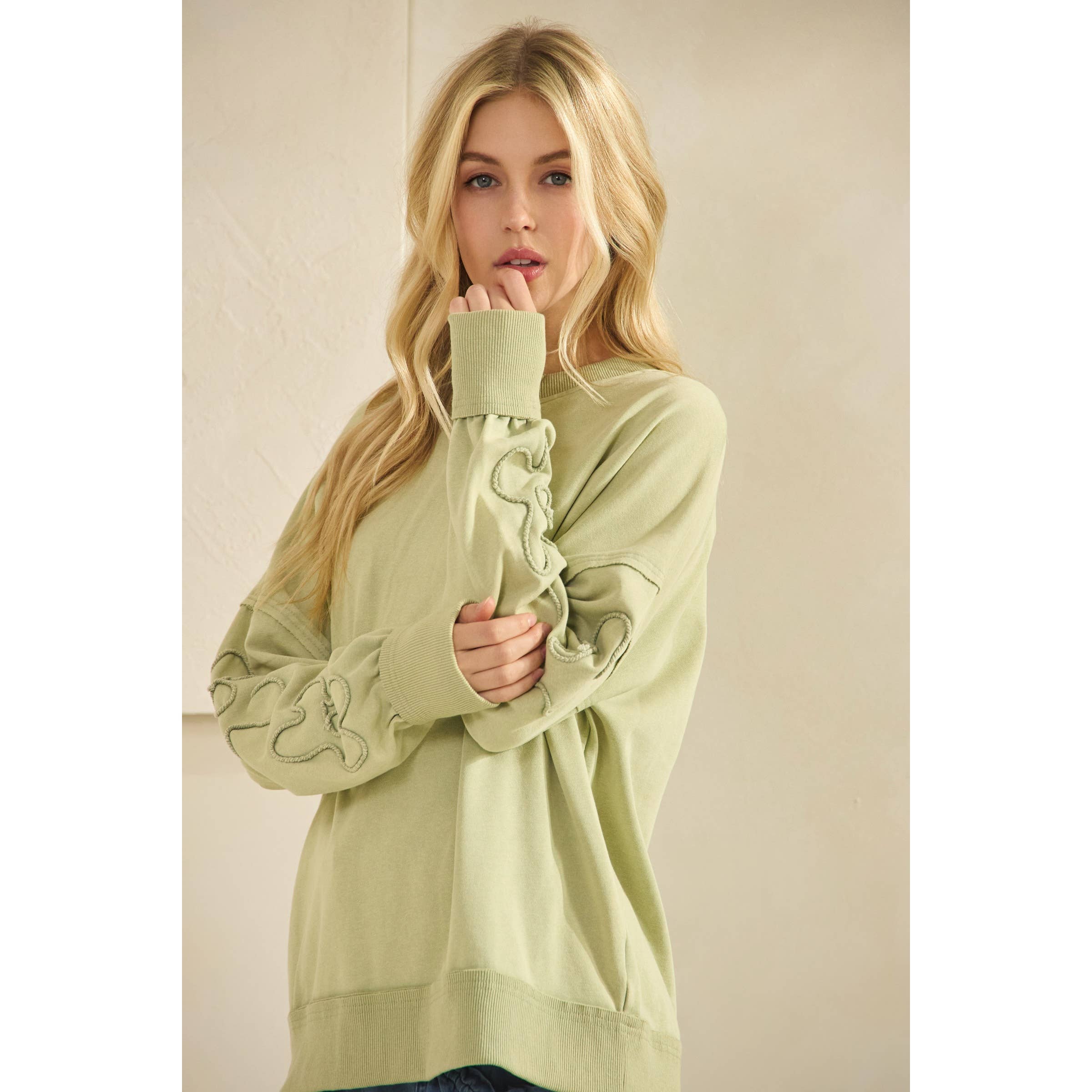 Sage SQUIGGLE SLEEVE PULLOVER SWEATSHIRT (ST7971) for wholesale on Faire8