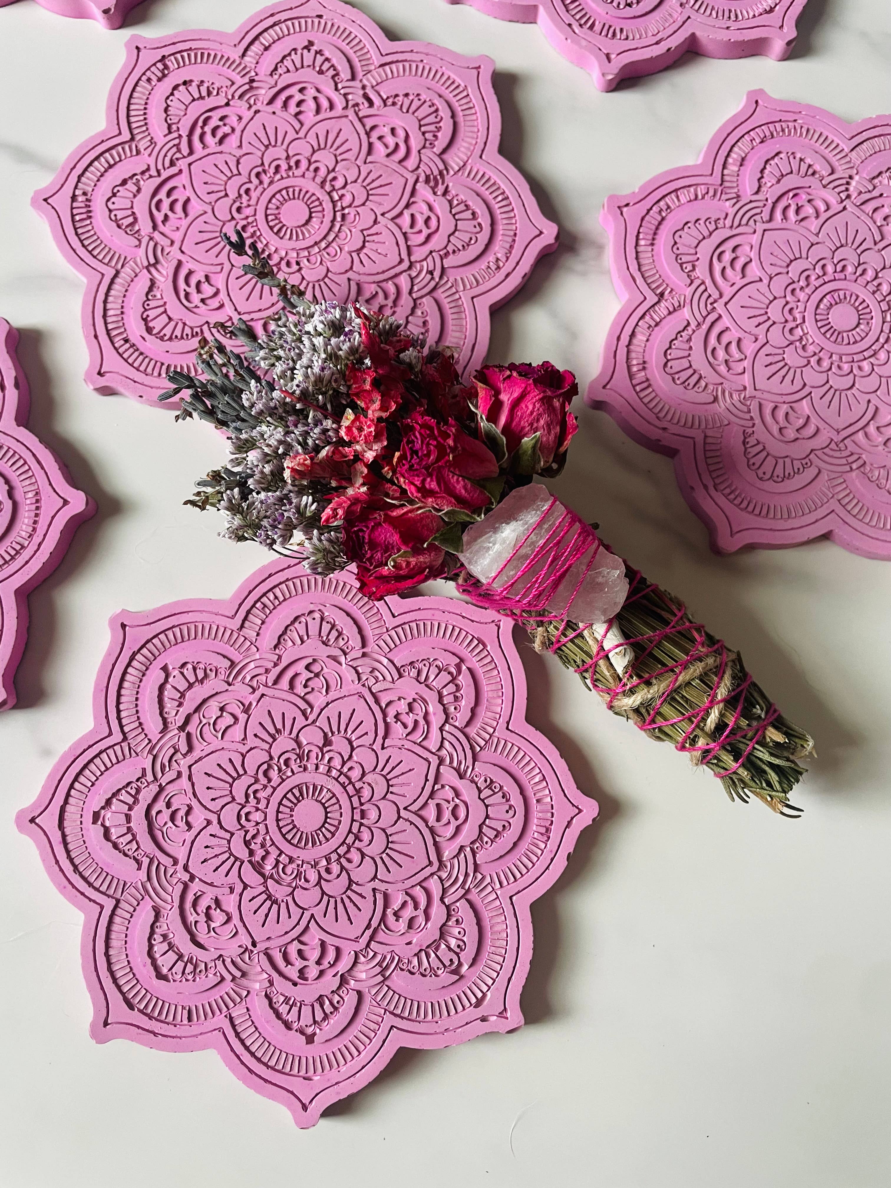 CharlieHaze - Wholesale Smudge Plate - Pink Cement Smudging Tray for your Altar Space1