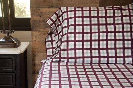 Burgundy Silver Tattersall Sheet Set for wholesale on Faire3