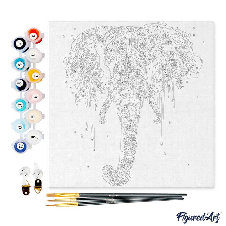 Figured'Art - Venta al por mayor Kit de manualidades - Minipintura con números de 20 x 20 cm con marco de elefante