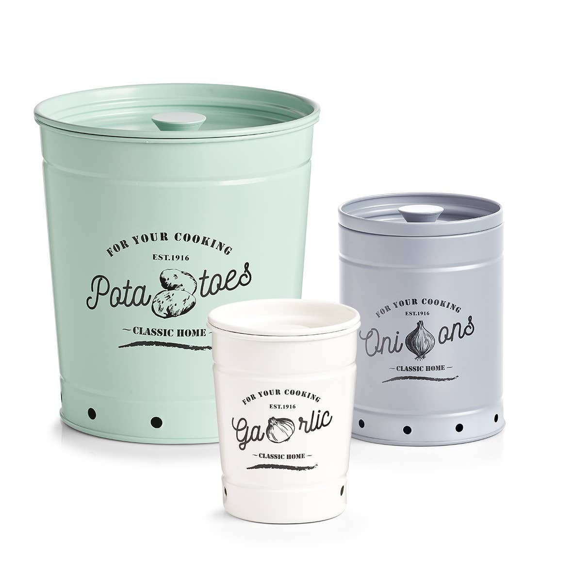 Storage container "Potato", metal, mint for wholesale on Faire3