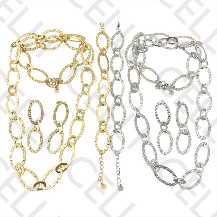 Collier / Bracelet / Boucles d'oreilles en acier - Ovale martelé pour la vente par Celli Biju