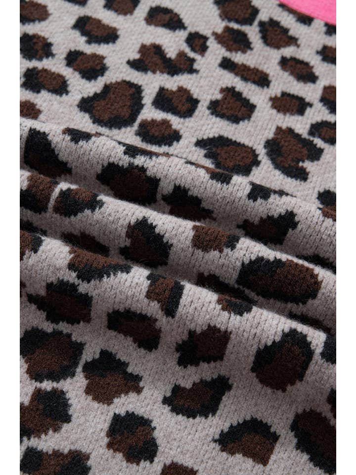 Marron Cardigan à imprimé léopard avec bordure en couleur (S-XL) en vente sur Faire11