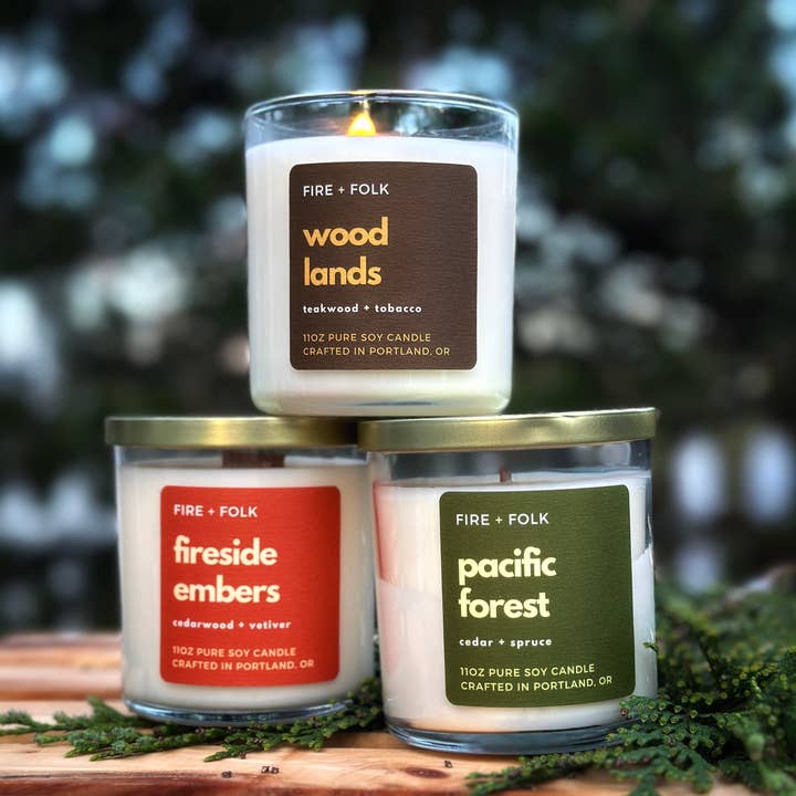 FIRE + FOLK - Wholesale Jar/Filled Candle - Fireside Embers | 11oz Wood Wick Soy Candle