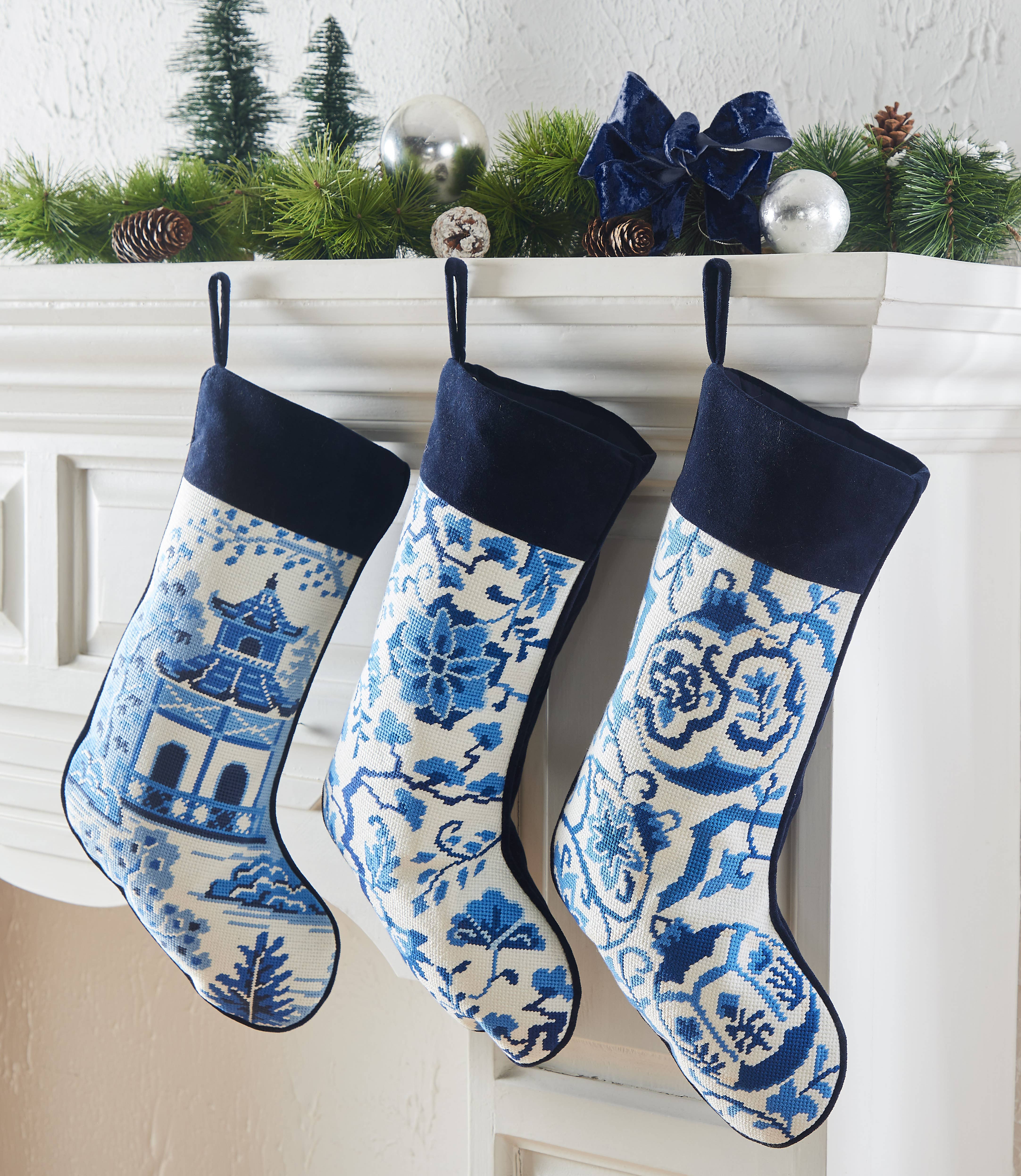 Peking Handicraft – wholesale Holiday Stocking – Chinoiserie Pagoda Embroidered Stocking1