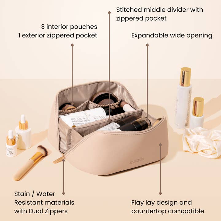 Maison Minimalist - Wholesale Makeup/Cosmetic Bag - SALY | Expandable Travel Makeup Bag