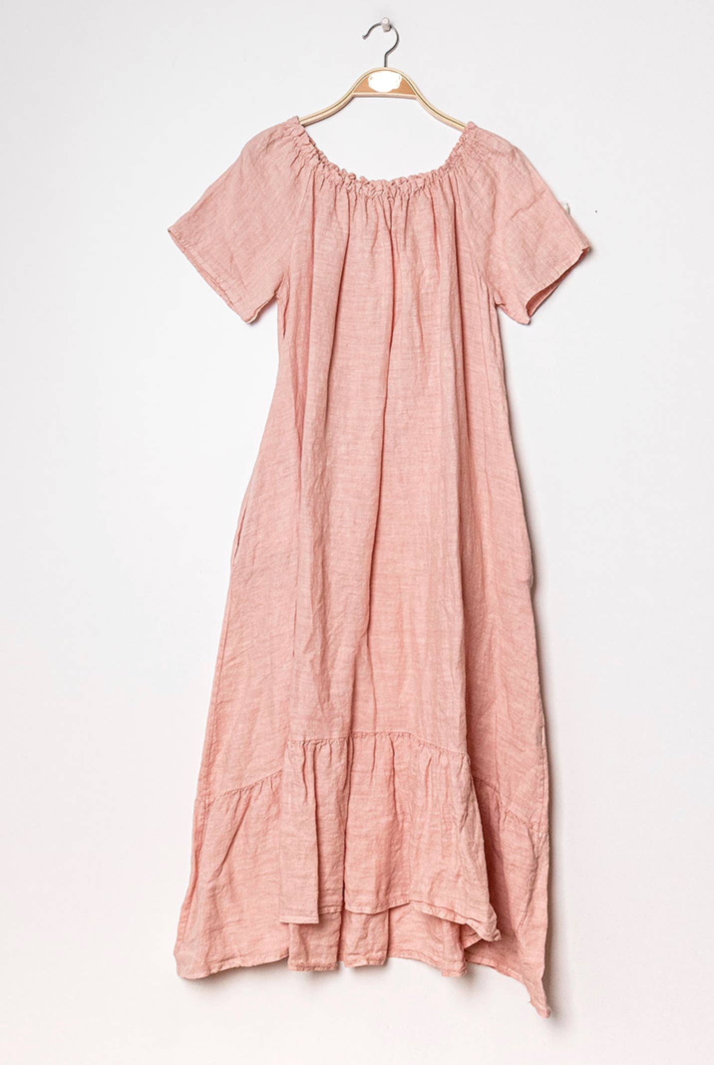 Happy look - Wholesale Dress - Women's - Long Linen Dress with Short Sleeves and Elastic Collar9