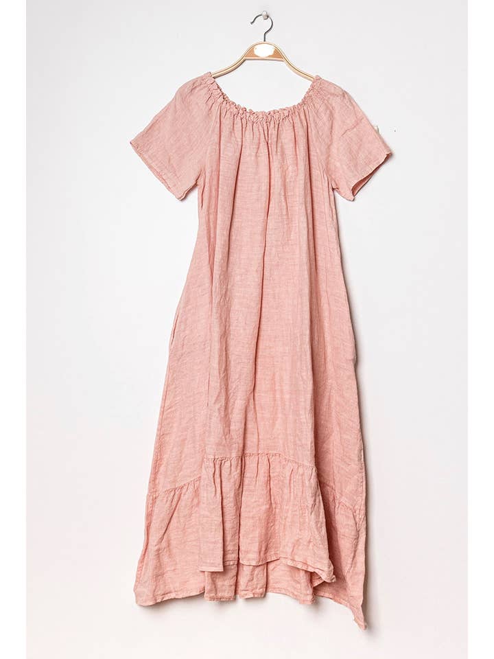Happy look - Wholesale Dress - Women's - Long Linen Dress with Short Sleeves and Elastic Collar9