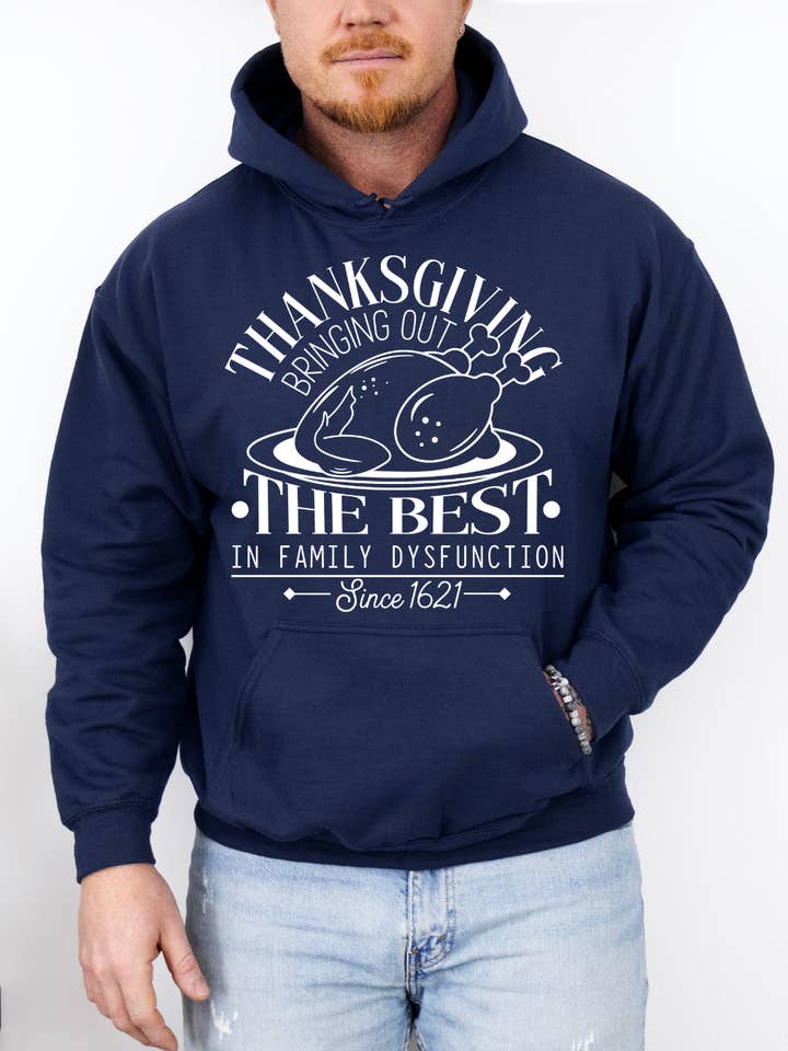 Camisola com Capuz Gráfica para Adulto "Family Dysfunction" (Branca) por atacado de Uncommon Label