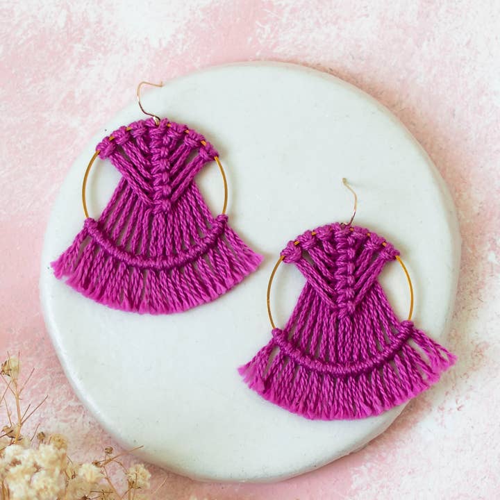 DREAM CATCHER ROSE EARRINGS, MACRAME EARRINGS for wholesale by Prachi's Bohemian Art