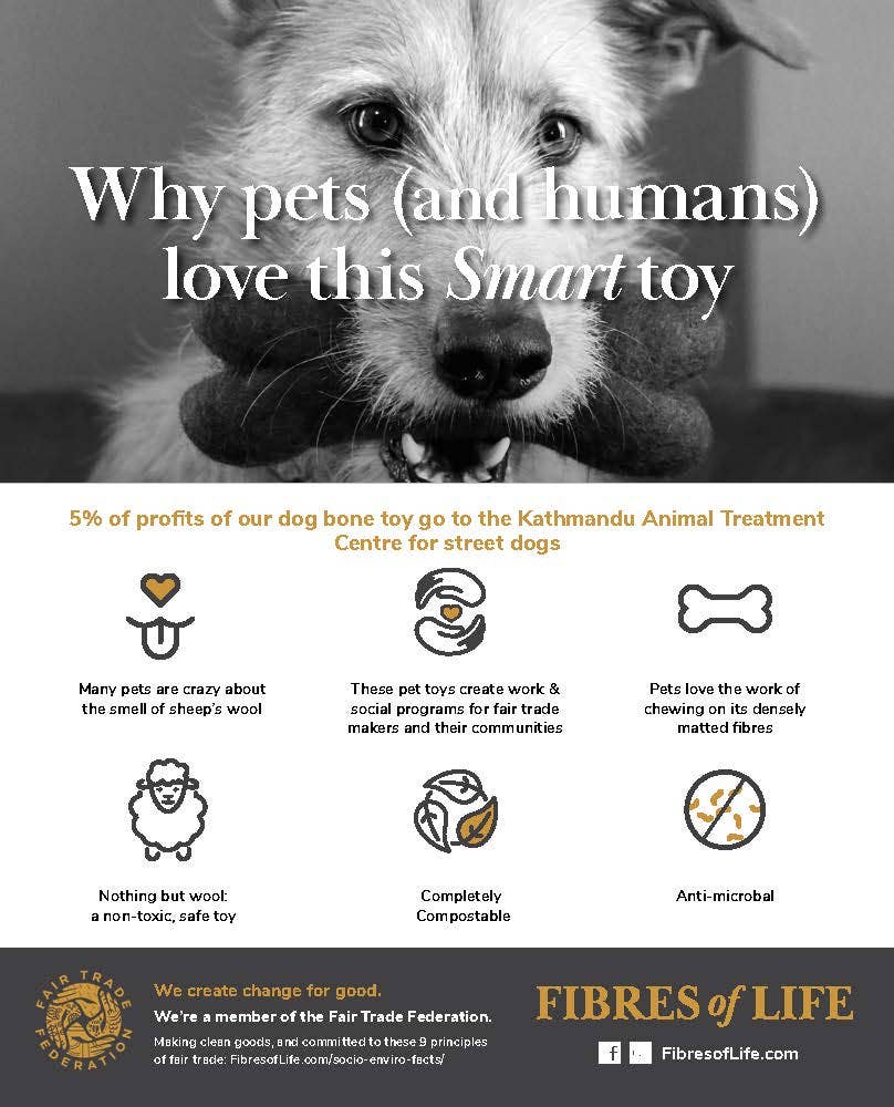 Fibres of Life - Wool & Felt - Wholesale Pet Toy - Dog - Felt Dog Bone Toy 1