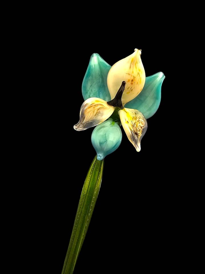 Aqua Glass Orchid - Handcrafted Short Stem Flower for wholesale by Glass by Iness