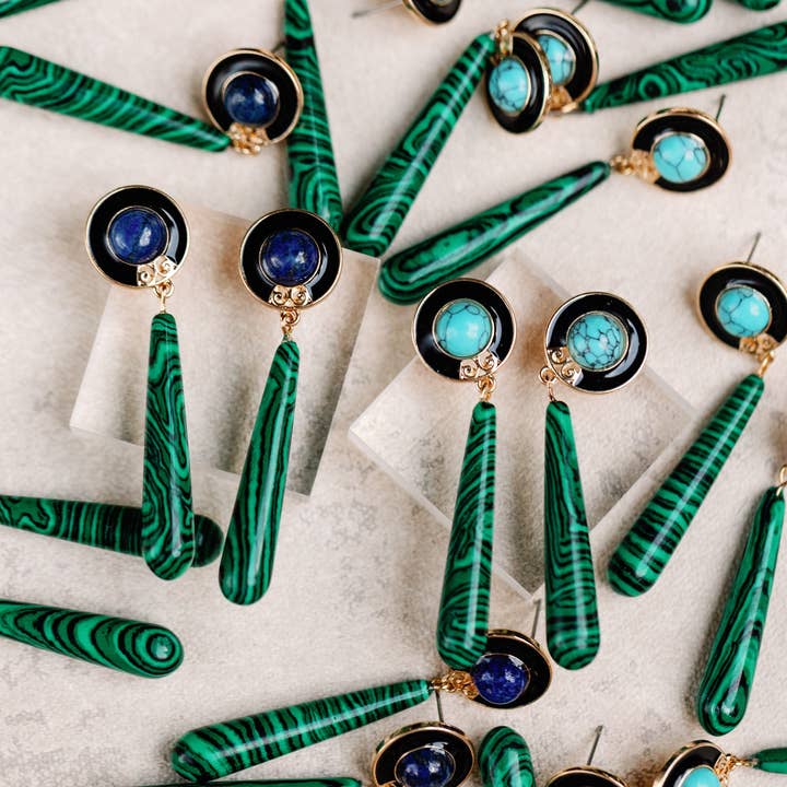 St Armands Designs of Sarasota - Vente Boucles d'oreilles pendantes - Boucles d’oreilles pendantes en turquoise et malachite4