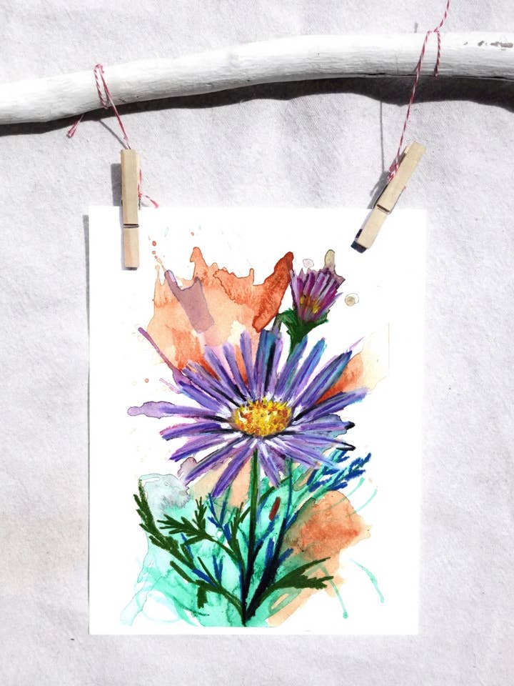 Tansy Aster Art print flower art for wholesale by Lindsey Munson