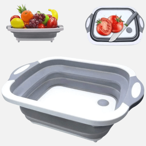 AccessCuisine – Großhandel Schneidebretter – 4-1 Zusammenklappbares Schneidebrett, Abtropfsieb, Waschbecken0