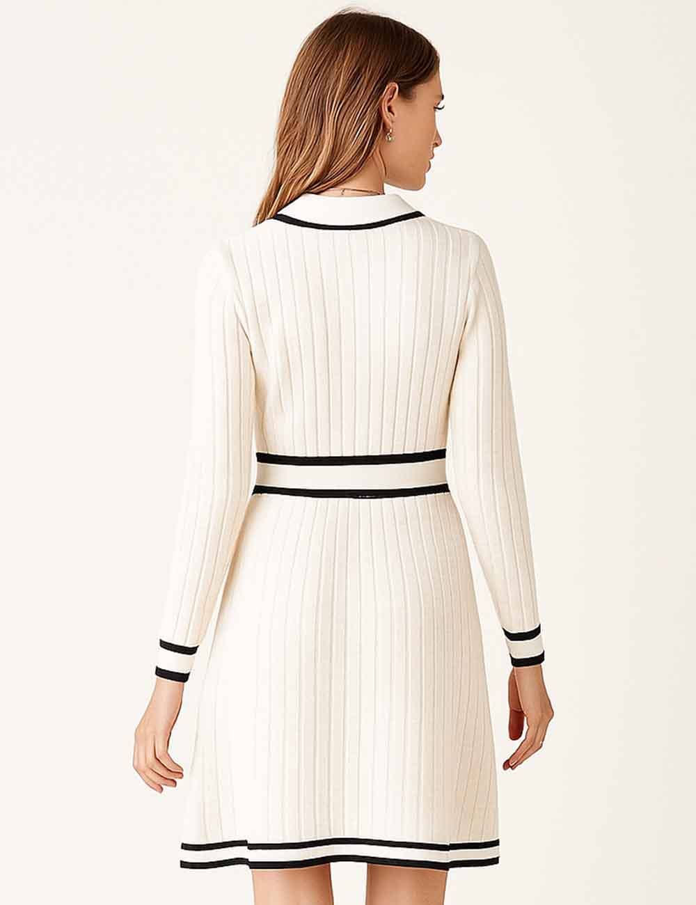 Apricot Ladies Color Block V-Neck Long Sleeves Knit Midi Dress for wholesale on Faire4