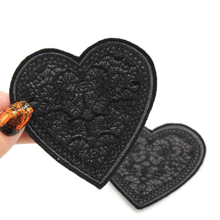 Project Pinup - Wholesale Patch - Black Lace Heart Embroidered Iron on Patch