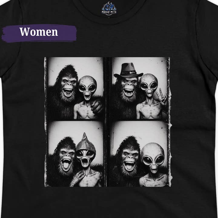 Vintage Photo Booth Alien Bigfoot Shirt Bigfoot Merch Women and other Purchase Wholesale t shirt booth. Free Returns & Net 60 Terms on Faire trending on Faire.