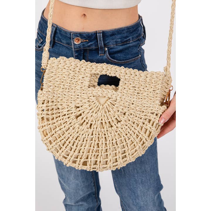 Collections by Fame Accessories - Wholesale Tote Bag - Women's - Braided Semi Circle Tote Bag