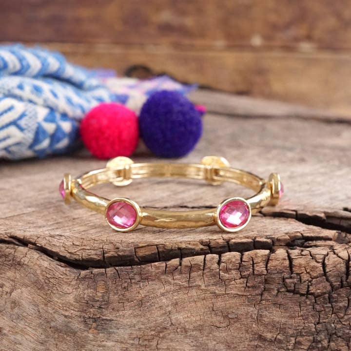 PennyLine inc - Wholesale Bangle Bracelet - Jeweled Golden Bangle - with Faceted glass oval colorful jewels8
