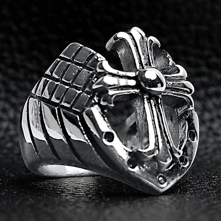 WJW - Wholesale Cocktail/Statement Ring - Detailed Cutout Cross Stainless Steel Ring0