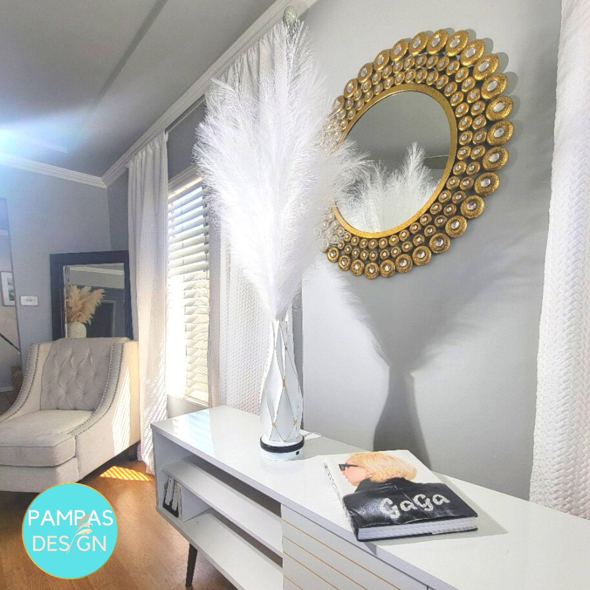 Pampas Design - Vendita all'ingrosso Fiori secchi/pressati - Erba di pampa bianca sintetica sintetica alta 45»10