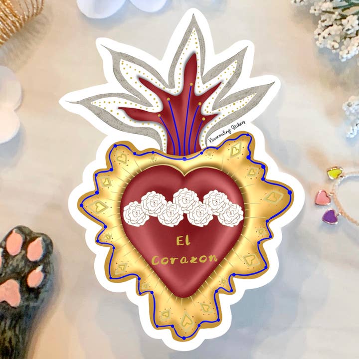 Neverending Stickers - El Corazón- Sacred Heart - Vinyl Sticker - 2.5x3.5in Or Magnet for wholesale by Neverending Stickers