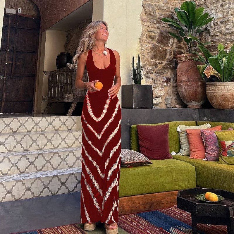 Sheer Trend - Vendita all'ingrosso Vestito - Donna - Abito lungo con stampa floreale e schiena scoperta con allacciatura al collo2