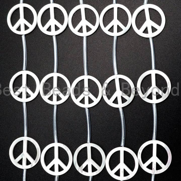 BestBeads&Beyond - Wholesale Beads - 1/10pcs Quality White Mother of Pearl Peace Sign Beads, Pearl Peace sign beads, Mop Shell, White Shell, 15mm/20mm/25mm, SKU#T1071