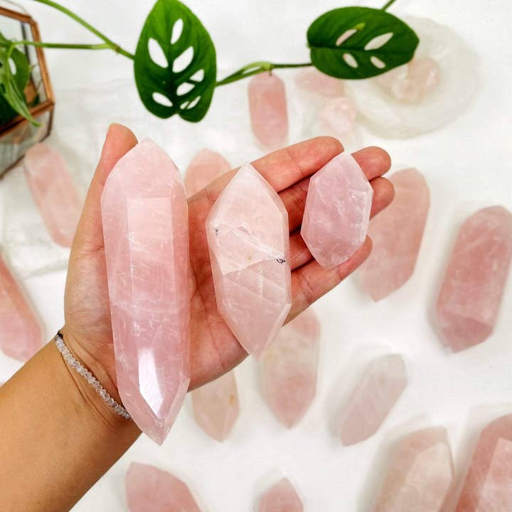 Crystal Rose Quartz Double Terminated Points for wholesale by Rock Paradise