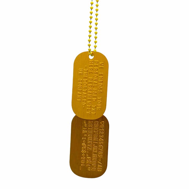 Gold Anodized Aluminium Dog Tag Army Set with Yellow Chains for wholesale by TheDogTagCo