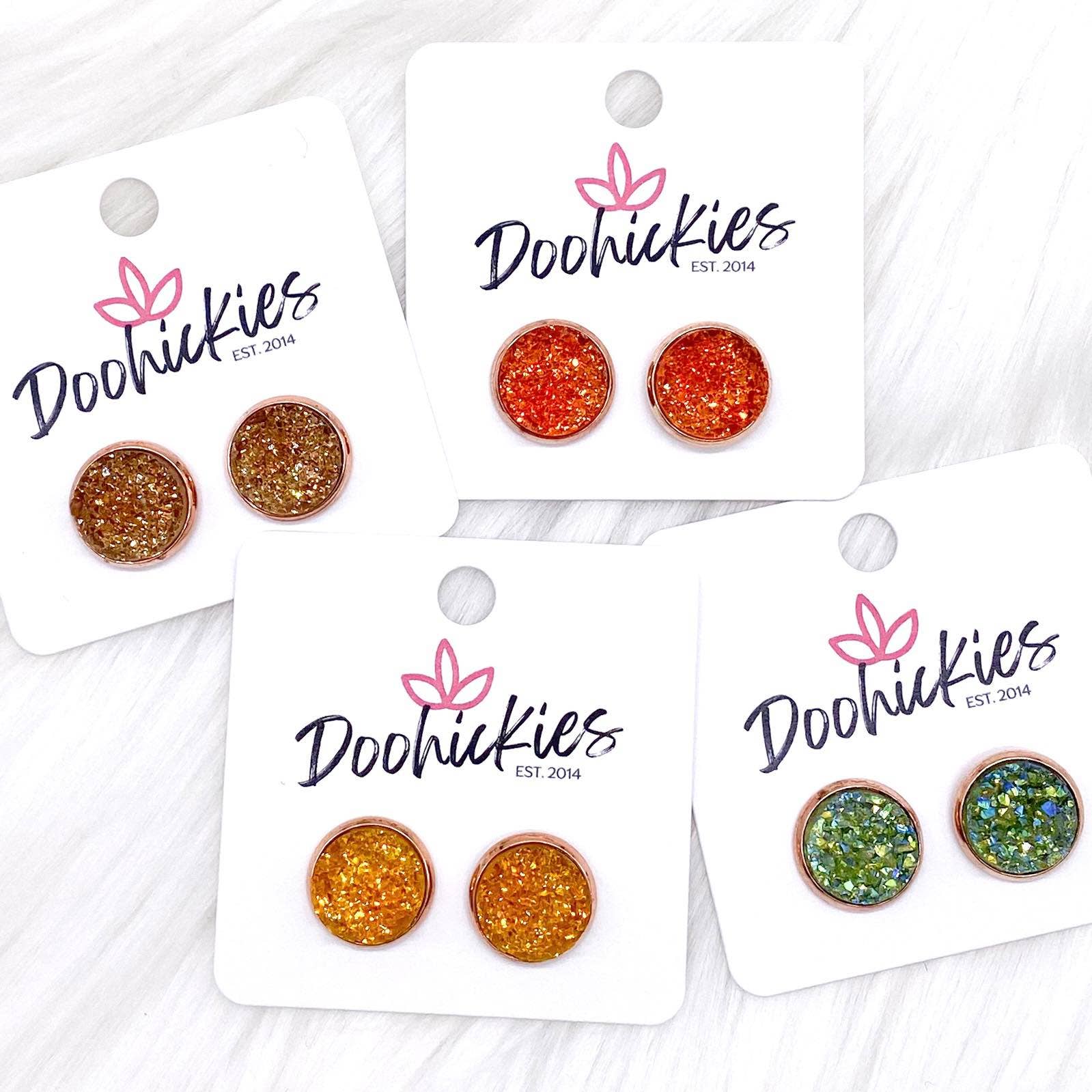 Doohickies - Vendita all'ingrosso Orecchini a bottone - Orecchini autunnali singoli Autumn Sparkle, montati in oro rosa, 12 mm1