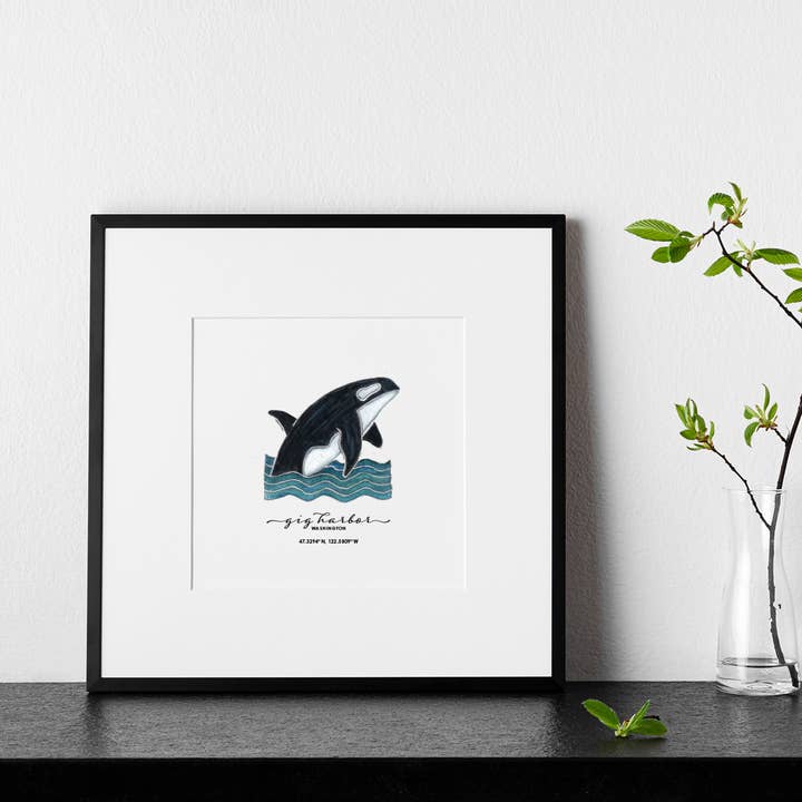 CARVED Orca Whale 7x7 Art Print | Custom for wholesale by Originals Paper Art
