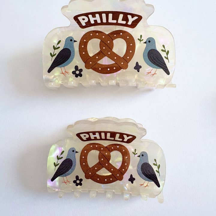 Philly Pretzel & Pigeon Hair Claw Clip ~ Philadelphia for wholesale by GeoMetricGem