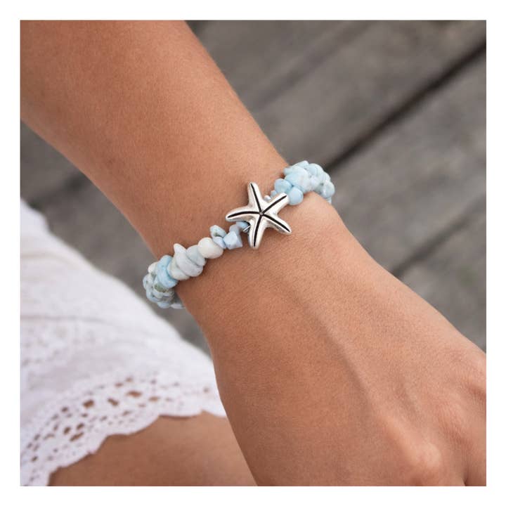 Larimar Stone Bracelet with Starfish Charm for wholesale by EarthlieTreasures